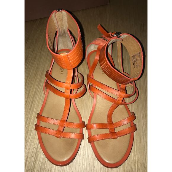 Coach Orange Ankle Wrap Zipper Back Sandals 6.5 with BOX - Picture 3 of 7